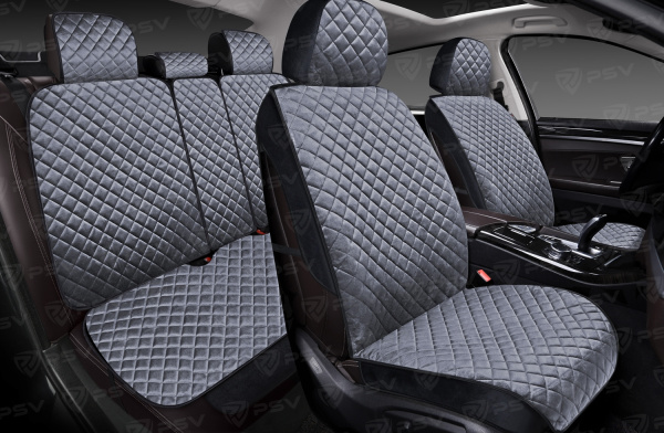 Накидки 3D PSV Kvadrat Next (Черно-Серый), комплект на весь салон, велюр