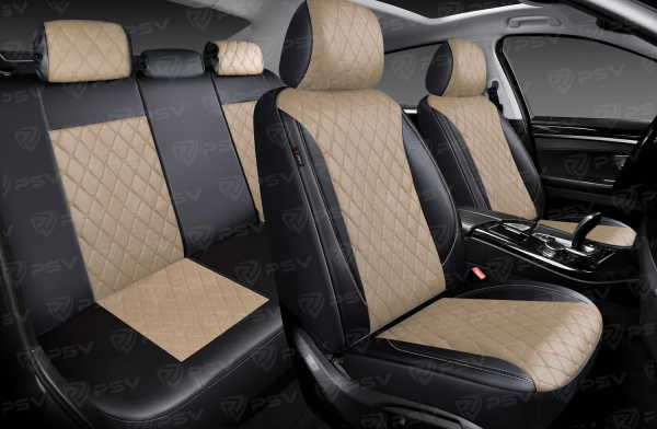 Чехлы PSV Graf Next (Черный-Бежевый/Ромб бежевый "Бабочка"), ромб + экокожа