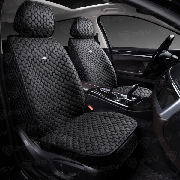 Накидки 5D PSV Drap 2 FRONT (Черный/Отстрочка Черная), на передние сиденья, драп