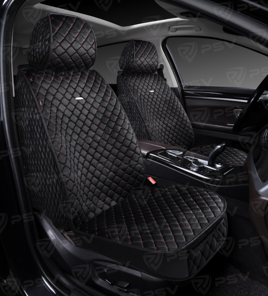 Накидки 5D PSV Velur 2 FRONT (Черный/Отстрочка Красная), на передние сиденья, велюр