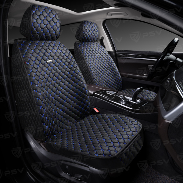 Накидки 5D PSV Twid 2 FRONT (Черный/Отстрочка синяя), на передние сиденья, твид
