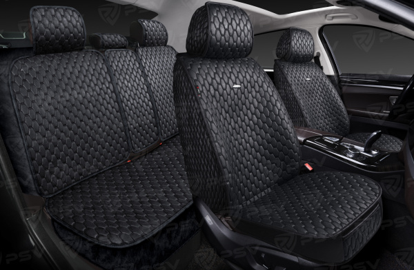 Накидки 5D PSV Skin (Черный/Отстрочка Черная), комплект на весь салон, мокрая кожа