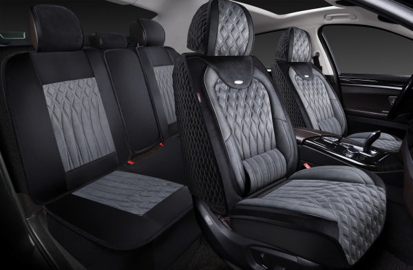 Накидки 5D PSV Galant Velur (Черно-Серый), комплект на весь салон, велюр