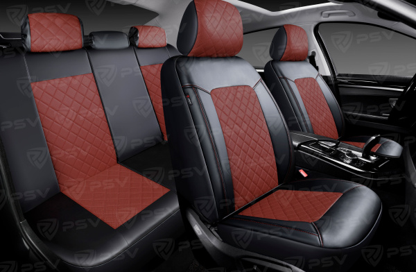 Чехлы PSV Elegant Next (Черный-Коричневый), ромб + экокожа (ХИТ ПРОДАЖ)