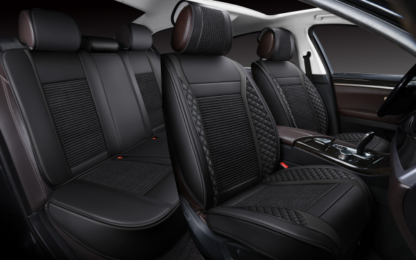 Накидки 3D PSV Expert (Черный), комплект на весь салон, экокожа + льняное плетение