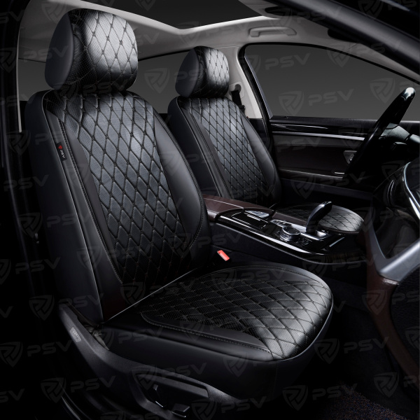 Чехлы PSV Graf Next 2 FRONT (Черный/Ромб черный "Бабочка"/отстрочка черная), ромб + экокожа