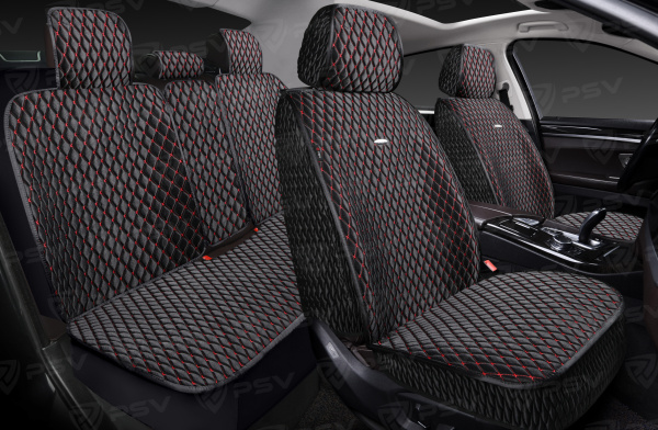 Накидки 5D PSV Xolodok (Черный/Отстрочка Красная), комплект на весь салон, холодок