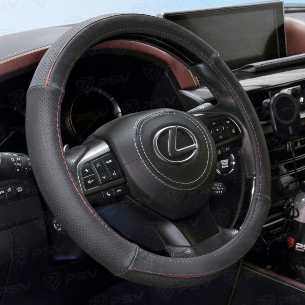 Оплетка на руль кожаная PSV POINT (Черно-Красный) M, с перфорацией