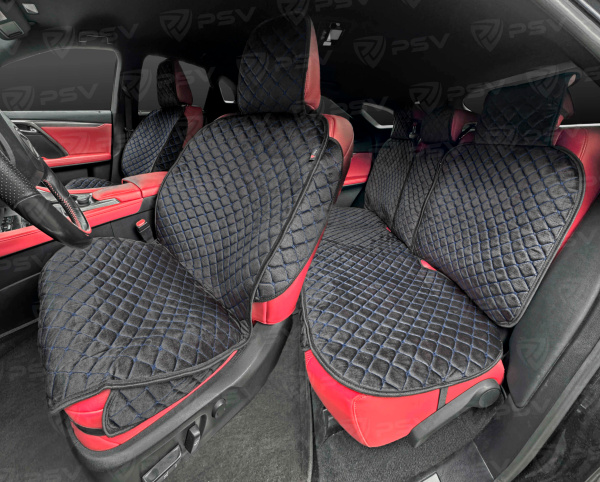 Накидки 2D PSV Zvezda Next (Черный/Отстрочка синяя), комплект на весь салон, велюр