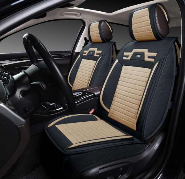 Накидки 3D PSV Krokus 2 FRONT (Черно-Бежевый). на передние сиденья, лен