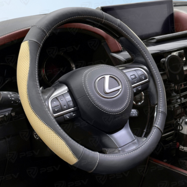 Оплетка на руль кожаная PSV TAUT (Черно-Бежевый) M