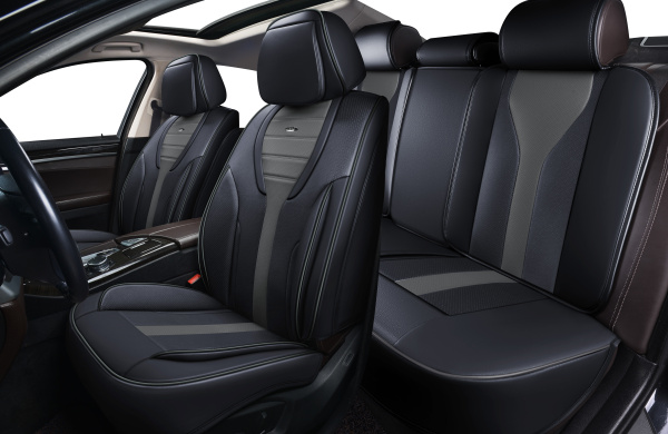 Накидки 5D PSV Novella (Черно-Т.Серый), комплект на весь салон, экокожа