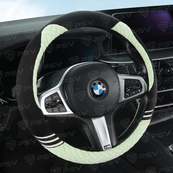 Оплетка на руль PSV KISA PLUS (Черно-зеленый) M, вельвет