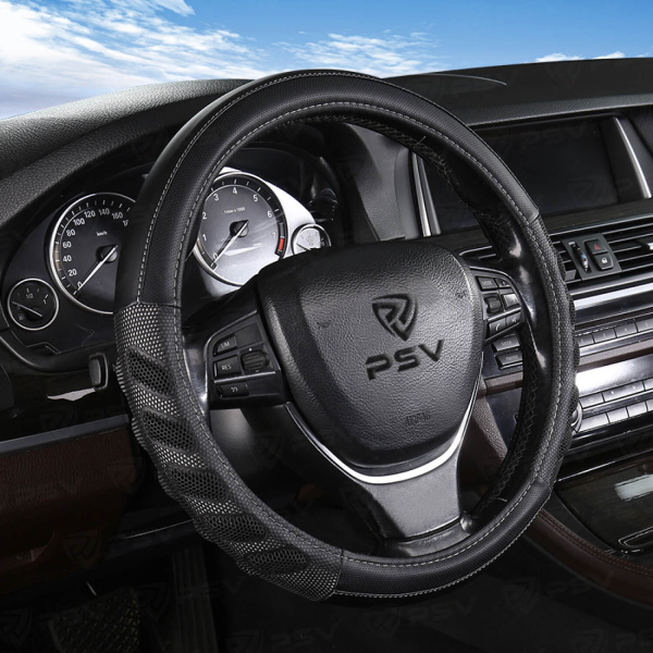 Оплетка на руль PSV PROTECT (Черно-Серый) M, экокожа