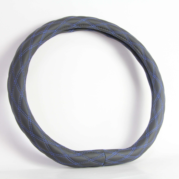 Оплетка на руль PSV RADIKAL CORNER со скошенным низом (Черный/Отстрочка синяя) M, экокожа