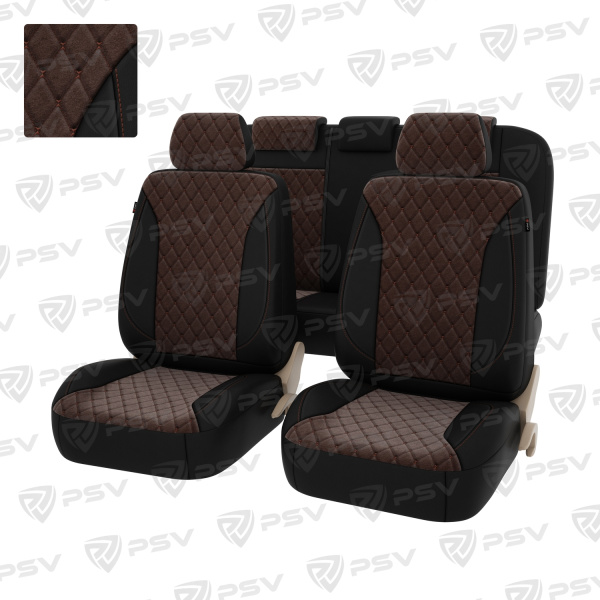 Чехлы PSV Graf Next  (Черный-Коричневый/Ромб Коричневый "Бабочка"), велюр + экокожа