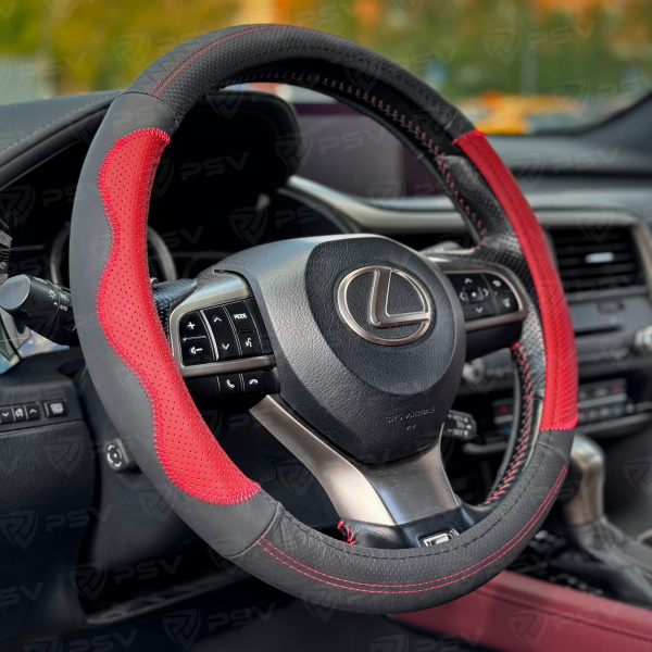 Оплетка на руль кожаная PSV KORONA (Черно-Красный) M, с перфорацией