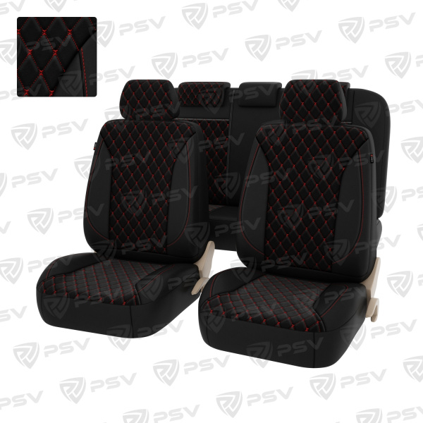 Чехлы PSV Graf Next  (Черный/Ромб красный "Бабочка"/отстрочка красная), велюр + экокожа